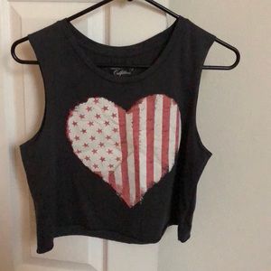 Cropped top, with American flag.
